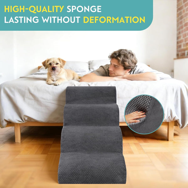 Dog Stairs for Small Dogs, 19.7" H Pet Stairs 4-Steps Ramp for Puppy, Older Cat, Stairs with Whole 30D High Density Foam, Corduroy Fabric, Non-Slip Bottom Dog Steps for Bed and Couch (Grey, 4-Step)6