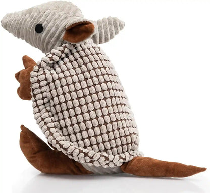 Hollypet Plush Dog Squeaky Toy Stuffed Armadillo Animal Pet Puppy Chew Toys with Clean Teeth for Small Medium Large All Breed Sizes Dogs, Gray, 8 In20