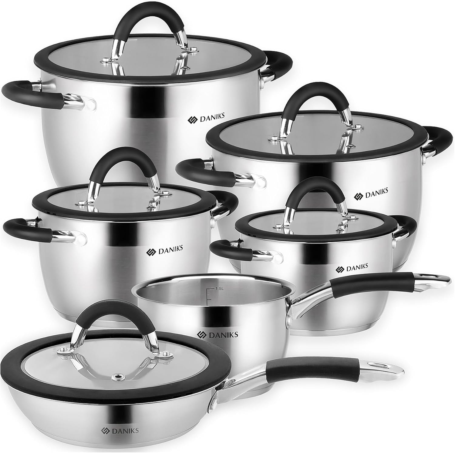 orlando-11-piece-stainless-steel-cookware-set-with-glass-lids-includes-saucepan-and-frying-pan-tri-ply-bases-for-even-heating-induction-compatible-dishwasher-safe-heatproof-handles