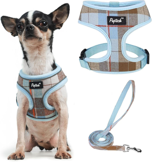 PUPTECK Soft Mesh Dog Harness Small Sized and Leash Set Pet Puppy Cat Comfort Padded Vest No Pull Harnesses, Beige, S19