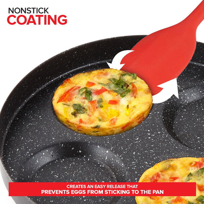 4-Cup Nonstick Egg Frying Pan with Lid, Fried Egg Pan, Omelette Pan, Mini Pancake Pan for Stove Top Gas & Electric, Small Egg Skillet, Breakfast Sandwich Maker4