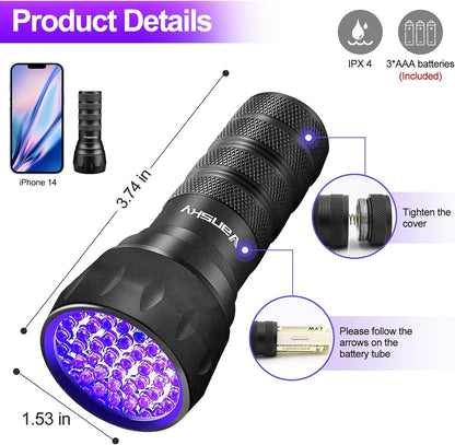 Black Light UV Light Flashlight, 21 LED 395Nm Ultraviolet Blacklight Flashlight Mini Pet Urine Detector for Dog/Cat, Dry Stains, Resin Curing, Matching with Pet Odor Eliminator(Batteries Are Included)8