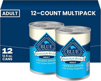 Blue Buffalo Homestyle Recipe Wet Dog Food Paté Variety Pack, Chicken Dinner & Beef Dinner with Garden Vegetables, Made with Natural Ingredients, 12.5-Oz. Can (6 Count, 3 of Each)15