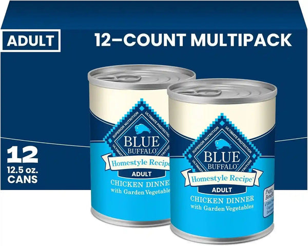 Blue Buffalo Homestyle Recipe Wet Dog Food Paté Variety Pack, Chicken Dinner & Beef Dinner with Garden Vegetables, Made with Natural Ingredients, 12.5-Oz. Can (6 Count, 3 of Each)15