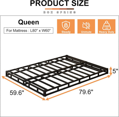 5 Inch Box Spring Queen Size Mattress Foundation with Fabric Cover | Heavy Duty Metal Bed Base, 3000LBS Max Weight Capacity, Noise Free, Easy Assembly, Non Slip, Black2