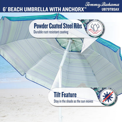 Tommy Bahama ANCHORX Adjustable Beach Umbrella Base System with Sand Anchor and Carrying Bag, SPF 50+ Protection Portable Outdoor Market Umbrella7
