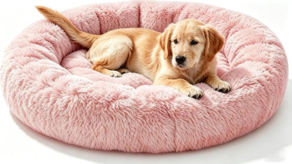 Calming Donut Dog and Cat Bed for Indoor Cats, Anti-Anxiety round Fluffy Soft Washable Small Pet Bed for Puppy and Kitten, Warming Comfortable Luxury Anti-Slip Waterproof Mute Base 20In Gray19