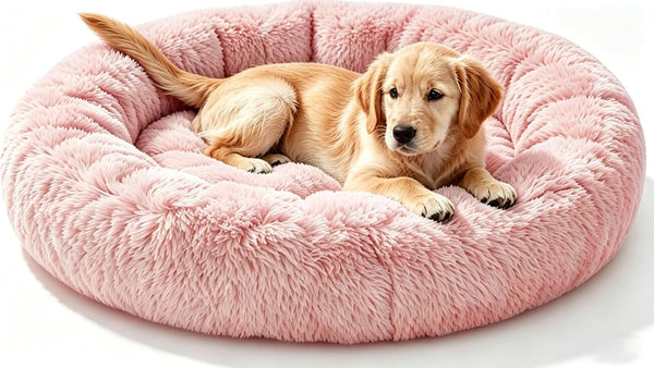 Calming Donut Dog and Cat Bed for Indoor Cats, Anti-Anxiety round Fluffy Soft Washable Small Pet Bed for Puppy and Kitten, Warming Comfortable Luxury Anti-Slip Waterproof Mute Base 20In Gray19