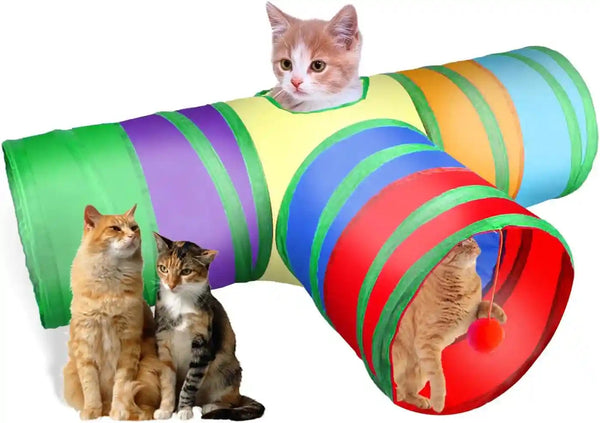 Cat Tunnel, Collapsible Tube with 1 Play Ball Toys, 3 Ways Tunnels for Indoor Cats, Puppy, Kitty, Kitten, Rabbit (White and Gray)8