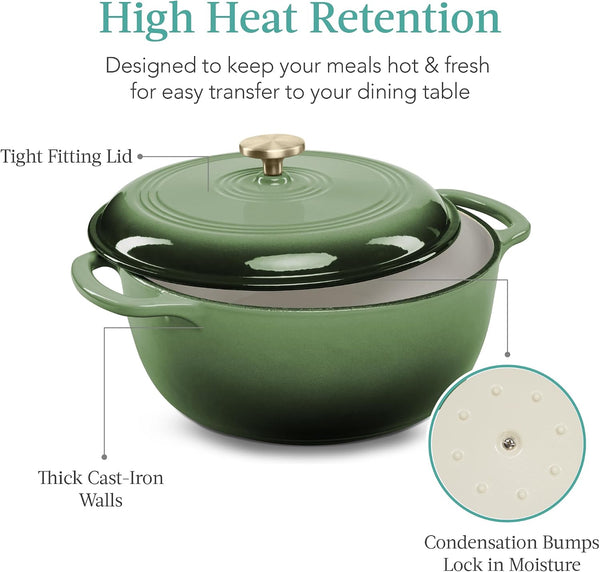 Best Choice Products 6 Quart Enamel Cast-Iron round Dutch Oven, Family Style Heavy-Duty Pre-Seasoned Cookware for Home, Kitchen, Dining Room, Oven Safe W/Lid, Dual Handles - Deep Olive Green5