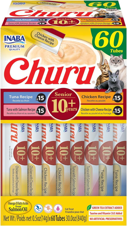 INABA Churu Senior Lickable Cat Treats, Chicken Variety, 20Ct | Senior 10+ Support, Brain Support, Immune Support, 90% Moisture, 7 Calories, Grain-Free, 20 X 0.5 Oz Tubes11