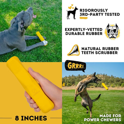 Indestructible Stick Dog Toy - Lifetime Replacement - Durable Chew Toy for Aggressive Chewers - Safe Non-Toxic Natural Rubber - Chew Tug & Fetch - Tough, Heavy Duty - Med/Large Breed, 8”X2”5