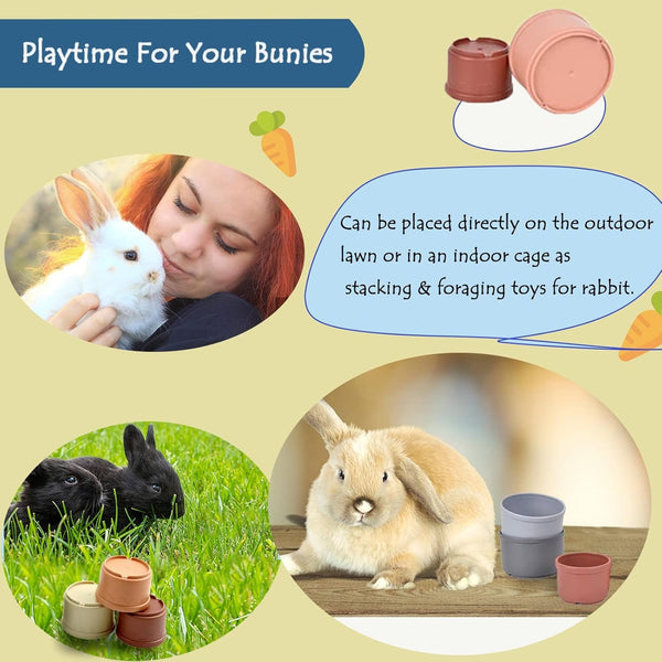 8 Pcs Stacking Cups for Rabbits Guinea Pig Reusable Multi-Colored Bunny Toy Rabbit Toys of Different Sizes, Safe Plastic Nesting Toys for Bunny Small Animals Hiding Food and Playing3