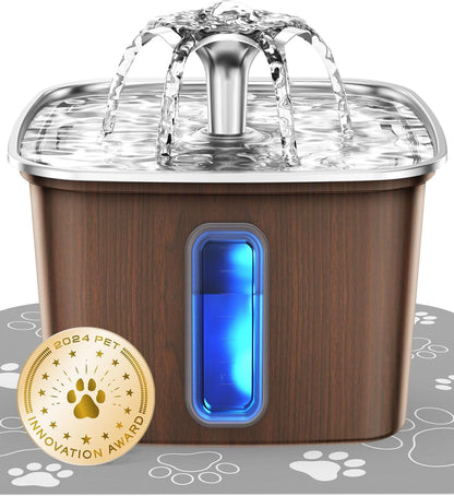 Veken Innovation Award Winner Stainless Steel Cat Water Fountain, 108Oz | Automatic Pet Fountain Dog Water Dispenser with 3 Replacement Filters & Silicone Mat, Gifts for Cats, Dogs (Silver)13