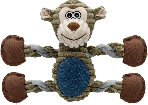 BUYPOW Funny Plush Dog Chew Toys, Squeaky Dog Toys, Interactive Tug of War Puppy Toys, Stuffed Dog Toys for Small, Medium and Large Dogs - Monkey10