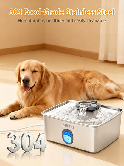SIBAYS 4Gal/15L Large Dog Water Fountain, Stainless Steel Pet Fountain with Water Window & LED Light, Ultra Quiet Automatic Dog Water Bowl Dispenser for Large Dogs & Multi-Pet, Easy to Clean FS763