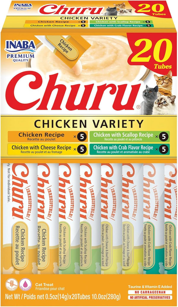 INABA Churu Cat Treats, Lickable, Squeezable Creamy Purée Cat Treat with Green Tea Extract & Taurine, 0.5 Ounces Each Tube, 50 Tubes, Tuna & Chicken Variety14