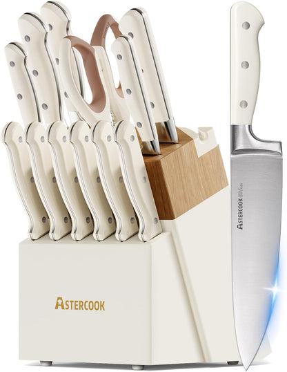 Knife Set, Kitchen Knife Set with Block 14-Piece Full Tang Stainless Steel Knives with Sharpener Dishwasher Safe and Anti-Slip Ergonomic Handle Utensils Set1