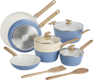 12-Piece Healthy Ceramic Titanium-Infused Cookware Set, Light Blue – Pots, Pans, Steamer, Spoon & Turner – Induction Cookware, Kitchen Pots & Pans Set, Nonstick Cooking Pan Set1