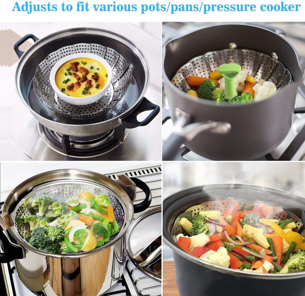 Vegetable Steamer Basket for Cooking Food, Stainless Steel Veggie Steam Basket for Pot, Folding Expandable Steaming Insert with Extendable Handle Fits Various Size Pot, 5.1" to 9"7