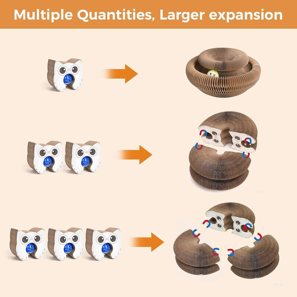 2-Pack Cardboard Cat Toy with Ball Track, Foldable Cat Scratcher Ring, Fexible Magic Organ Cat Toy for Scratch, Chase, Lounge, Indoor Exercise, Furniture Protection and Multi-Cat Homes3