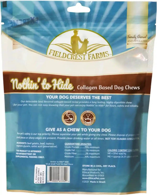 Fieldcrest Farms Nothin' to Hide Twist Stix, Beef Flavor, Easily Digestible, Supports Skin, Coat, Joints & Muscles, for Moderate Chewers under 15Lbs, 50 Pieces4