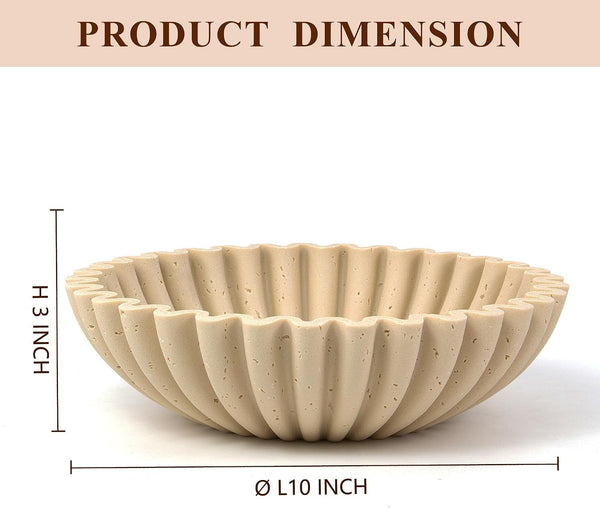 Large Decorative Bowl, Modern Handicraft Bowls for Home Decor, Decorative Fruit Bowl for Kitchen Counter, Ruffle Decor, Stylish Key Bowl for Entry Table, Artificial Travertine Beige2