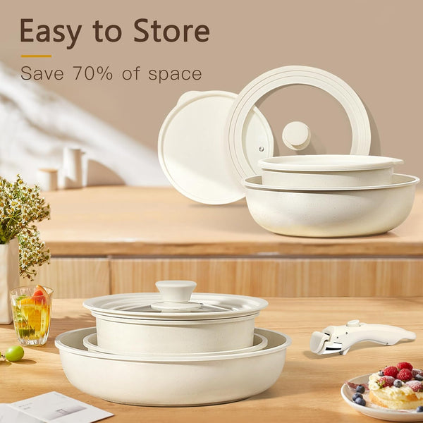 Pots and Pans Set Detachable Handle Cookware Sets Kitchen Cooking Set | Non Stick,Healthy,Non Toxic,Pfas PFOA & PTFE Free, Dishwasher ＆Oven Safe, All Stoves Are Compatible,21Pcs,Cream7