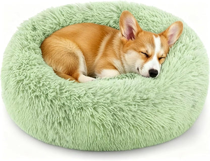 Calming Donut Dog and Cat Bed for Indoor Cats, Anti-Anxiety round Fluffy Soft Washable Small Pet Bed for Puppy and Kitten, Warming Comfortable Luxury Anti-Slip Waterproof Mute Base 20In Gray21
