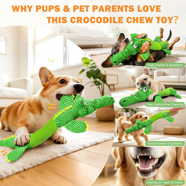 WOWBALA Dog Squeaky Toys Stretchable Crocodile for Interactive Tug of War | 24-31In Plush Chew Toy with Squeaker & Crinkle Paper, Pineapple Cotton, Ideal for Puppy Small Medium Dogs Indoor Outdoor Play6