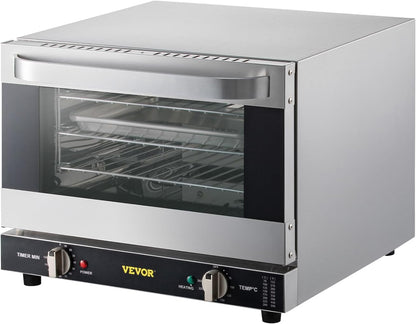 Commercial Convection Oven, 21L/19Qt, Quarter-Size Conventional Oven Countertop, 1440W 3-Tier Toaster W/Front Glass Door, Electric Baking Oven W/Trays Wire Racks Clip Gloves, 120V9