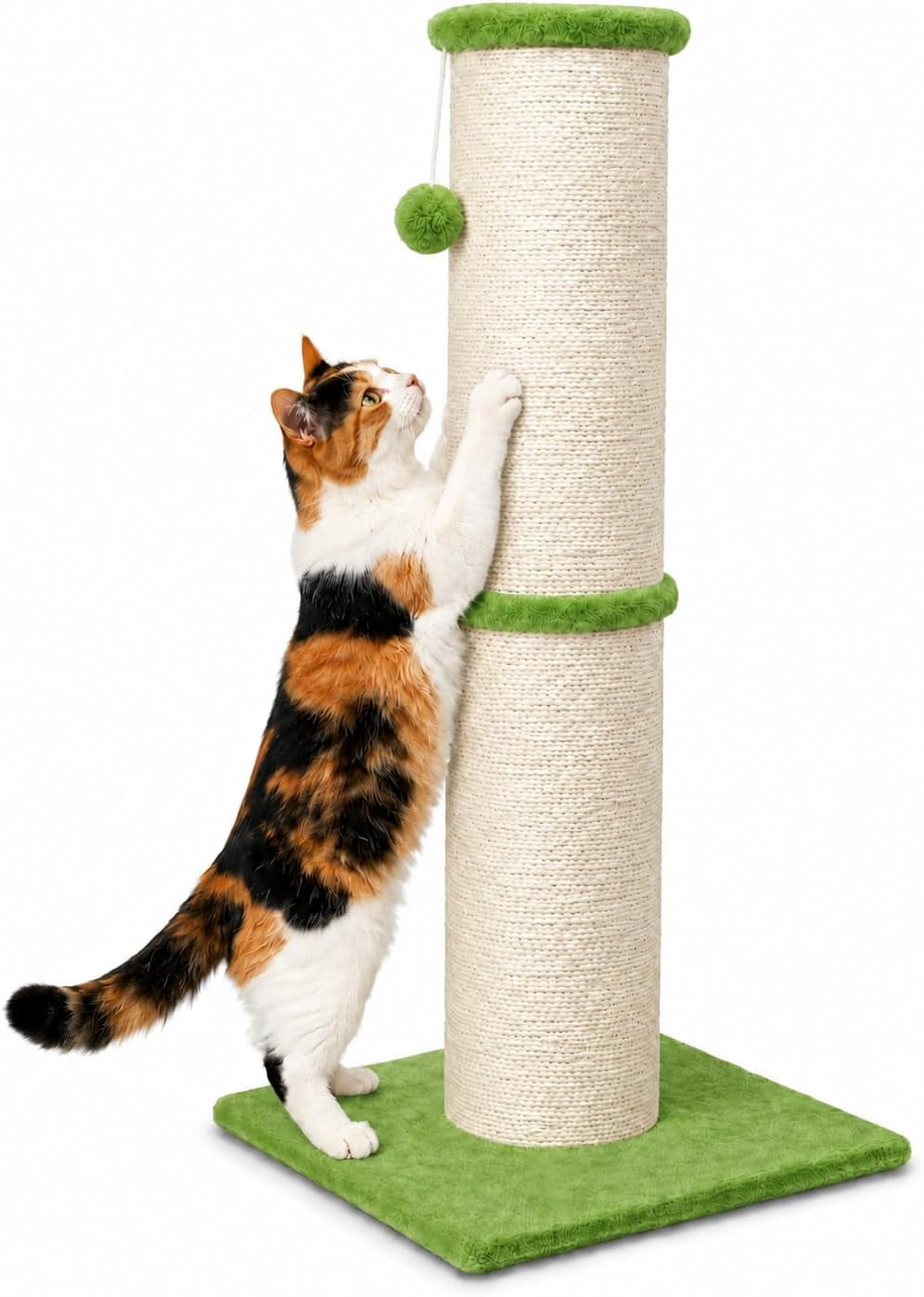 pawscrat-32-inch-tall-cat-scratching-post-5-5-inch-diameter-sisal-beige-natural-sisal-scratching-surface-with-a-dangling-ball-for-indoor-cats-scratch-resistant-durable-and-protect-your-furniture