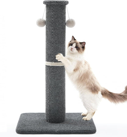 Made4Pets Tall Cat Scratching Post, 33" Modern Cat Scratcher with Hanging Balls, Heavy Duty and Thicker Scratching Post for Indoor Cats Adults, Sturdy Base Cat Scratch Post, Dark Grey1