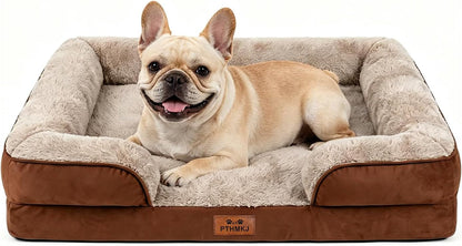 Orthopedic Dog Bed for Medium Dogs - Gel Memory Foam Pet Bed with Waterproof & Washable Cover, Contoured Bolster Design for Dogs & Cats (Grey, 30.0" L X 20.0" W X 6.3" Th)10