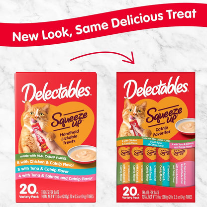 Delectables Squeeze up Catnip Variety Pack, Creamy Squeezable Puree, Lickable Wet Cat Treats, Grain Free, No Added Fillers, No By-Products, No Added Preservatives, 0.5 Ounces Tube, 20 Tubes Total2