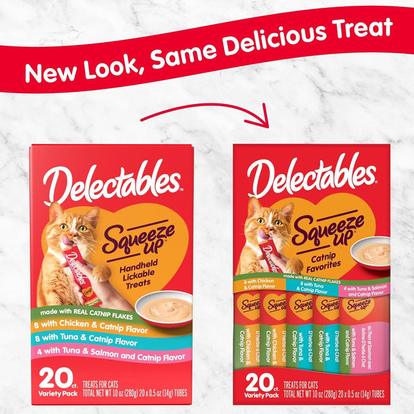 Delectables Squeeze up Catnip Variety Pack, Creamy Squeezable Puree, Lickable Wet Cat Treats, Grain Free, No Added Fillers, No By-Products, No Added Preservatives, 0.5 Ounces Tube, 20 Tubes Total2