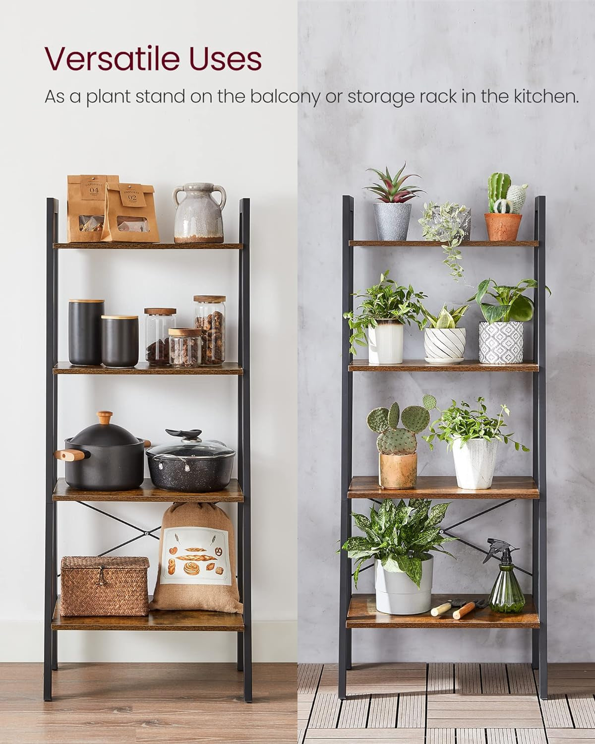vasagle-ladder-shelf-4-tier-bookshelf-storage-rack-steel-frame-bookcase-living-room-home-office-kitchen-bedroom-rustic-brown-and-matte-black-barnet-collection-ulls44x