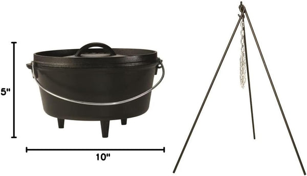L10DCO3 Cast Iron Deep Camp Dutch Oven (5-Quart) and  3TP2 Camp Dutch Oven Tripod (43.5-Inch, Black)8