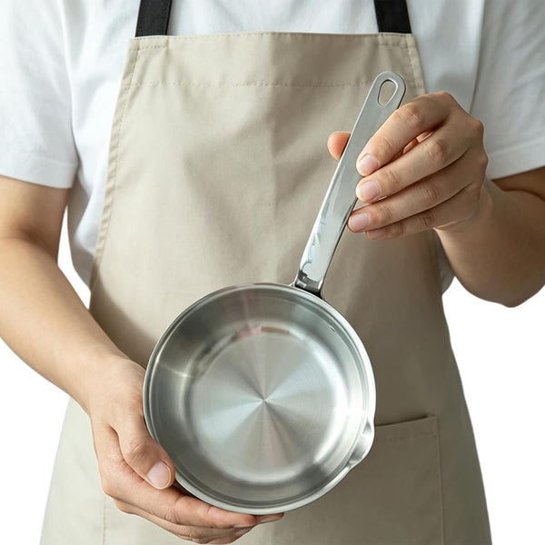 5.1 Inch Mini Egg Pan Stainless Steel Sauce Pan Omelet Pan with Pour Spout | 1/2 Quart Frying Pan, SUS304 Stainless Steel Mini Skillet for Egg Frying Pan, Butter Warmer, with 11" Scraper, Red5