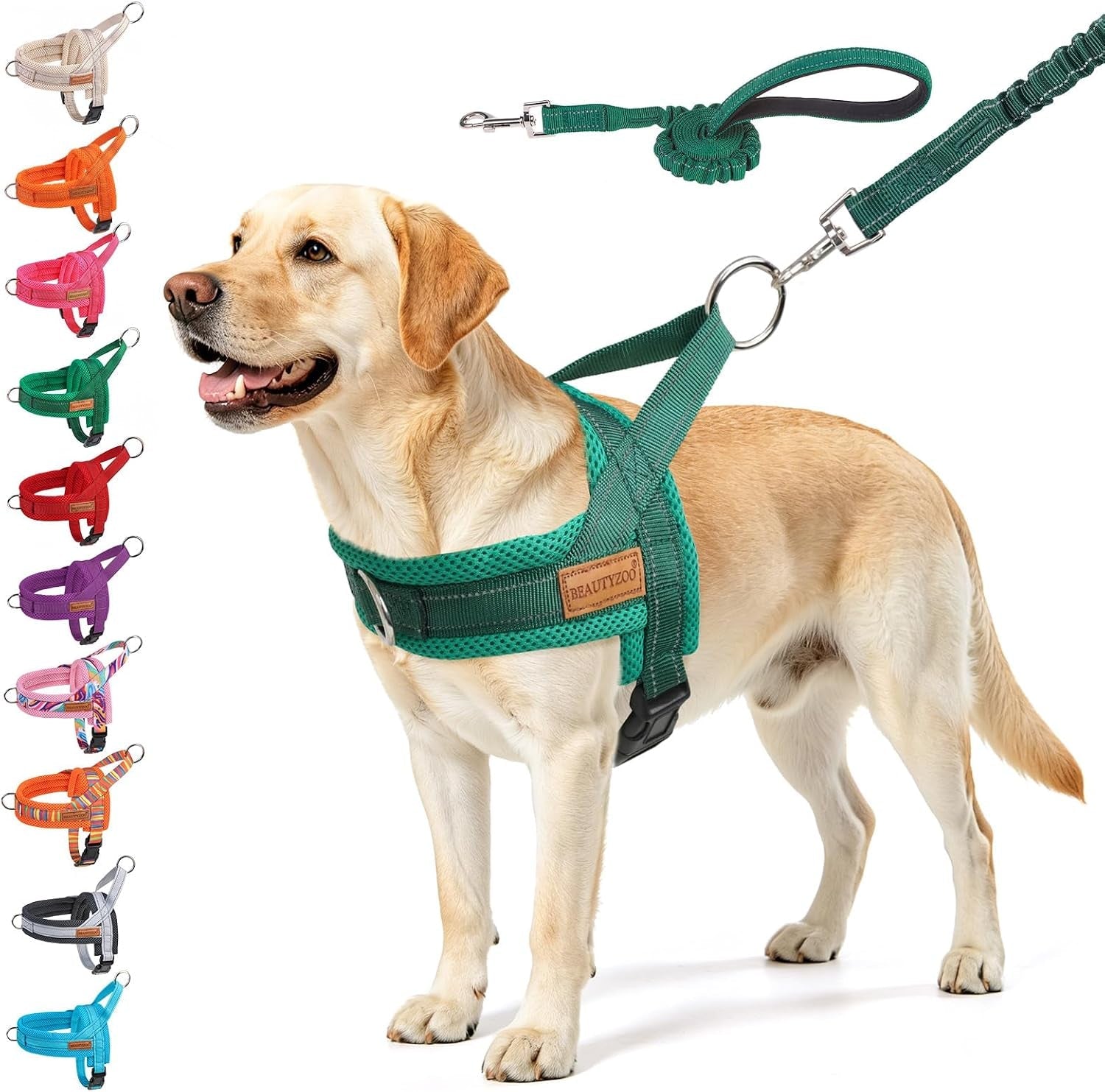 beautyzoo-dog-harness-no-pull-quick-fit-dog-harness-and-leash-set-escape-proof-vest-harness-with-soft-handle-reflective-breathable-mesh-padding-harness-for-medium-size-dog-training-walking-beige-m