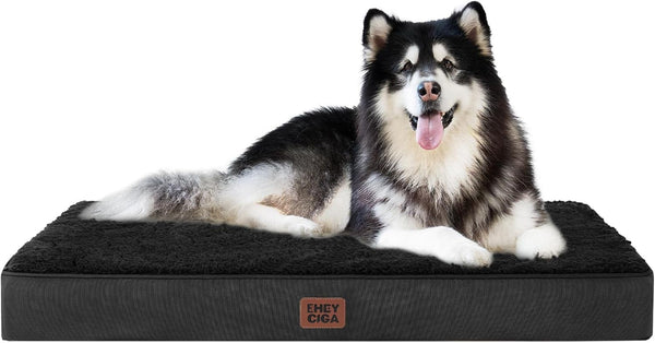 EHEYCIGA Orthopedic Dog Bed Large with Removable Washable Cover,Grey,41X27 | Egg Crate Foam Support,Durable Oxford Fabric,Non-Slip Bottom,Machine Washable,Soft Waterproof Plush Pet Bed Mat for Crate18
