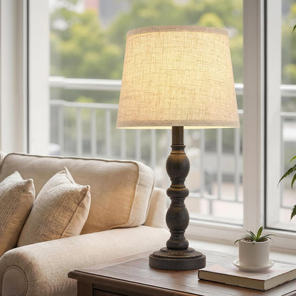 Table Lamps Set of 2, 20.5" Rustic Farmhouse Bedside Lamps with Linen Shade | Small Lamps for Nightstand, End Table, Living Room, Office, Resin Base, Vintage Style, Easy Assembly, Bulbs Not Included5
