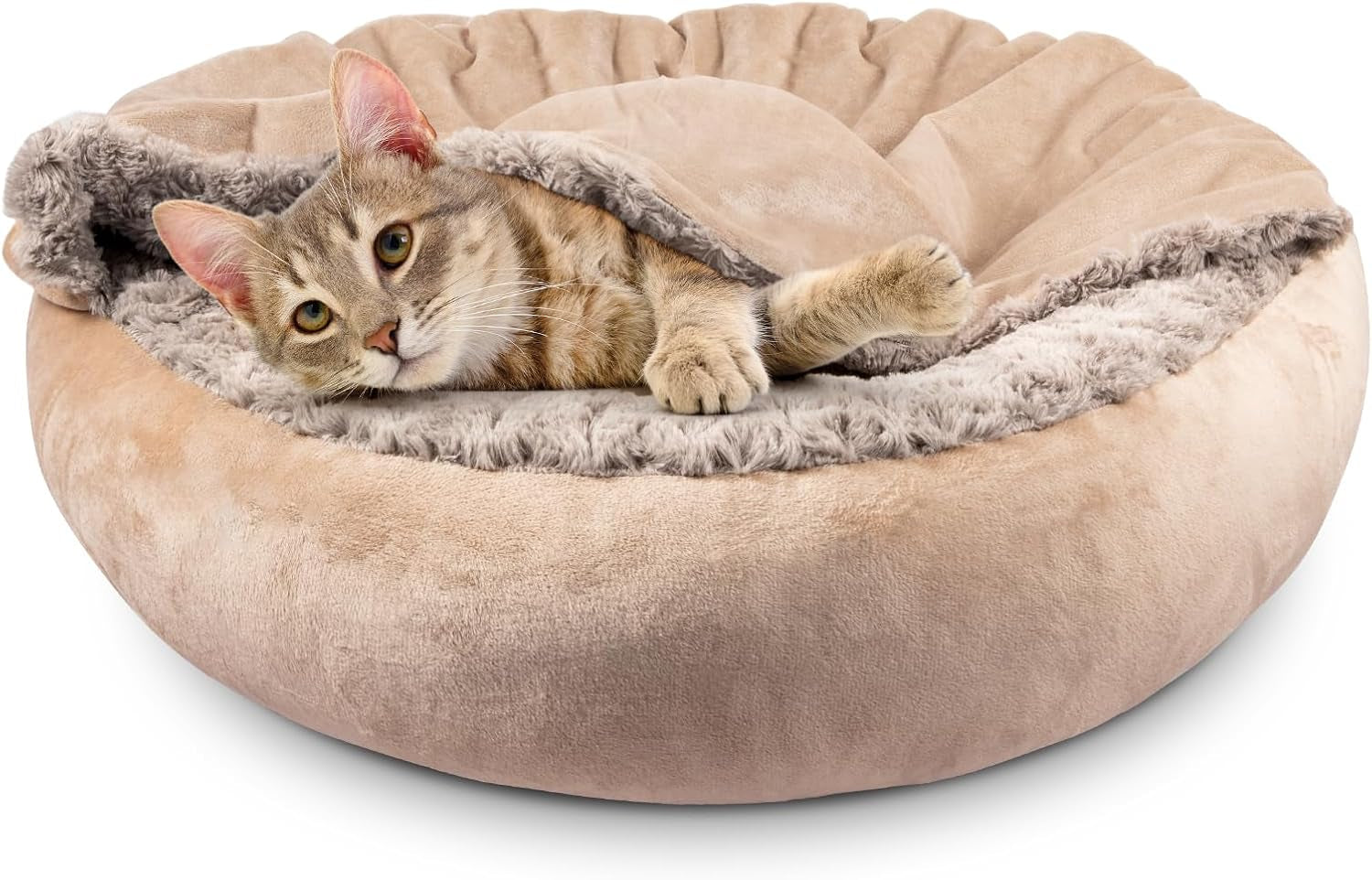 joejoy-small-dog-bed-cat-bed-with-hooded-blanket-cozy-cuddler-luxury-puppy-pet-bed-donut-round-calming-anti-anxiety-dog-burrow-cave-bed-anti-slip-bottom-and-machine-washable-23-inch