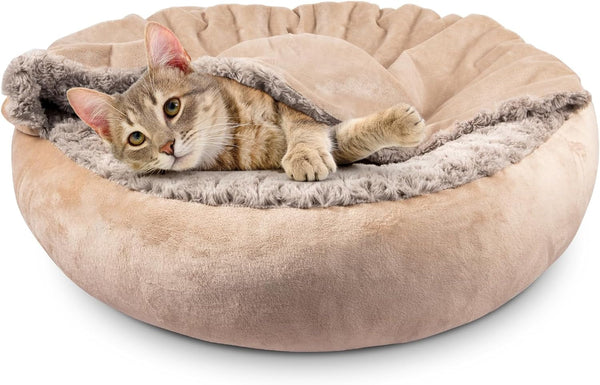 JOEJOY Small Dog Bed Cat Bed with Hooded Blanket, Cozy Cuddler Luxury Puppy Pet Bed, Donut round Calming Anti-Anxiety Dog Burrow Cave Bed - Anti-Slip Bottom and Machine Washable 23 Inch9