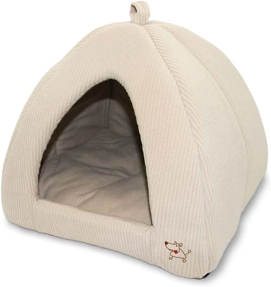 best-pet-supplies-cat-bed-for-indoor-cat-domed-tent-house-with-removable-pillow-covered-cat-cave-for-small-dog-puppies-and-all-breeds-of-cats-tan-19-x-19-x-h-19