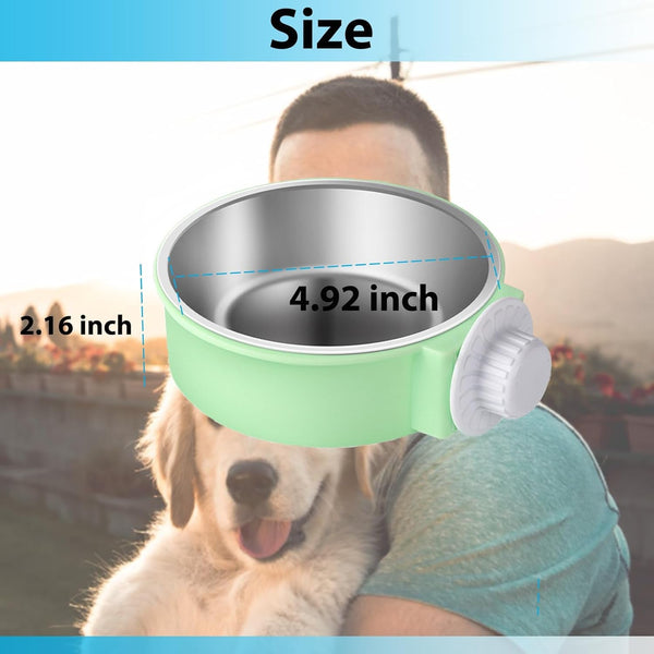 Mechpia 2 Pieces Crate Dog Bowl, Removable Stainless Steel Pet Kennel Hanging Food Water Feeder Bowl Cage Coop Cup for Puppy Medium Dog Cat Rabbit Ferret Bird (Blue,Green)6