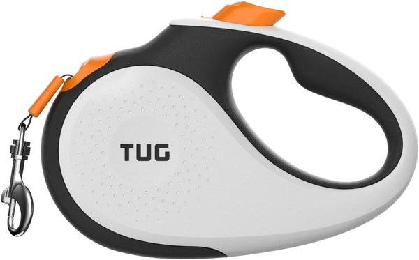 TUG 360° Tangle-Free Retractable Dog Leash | 16 Ft Strong Nylon Tape | One-Handed Brake, Pause, Lock (Medium, White)19