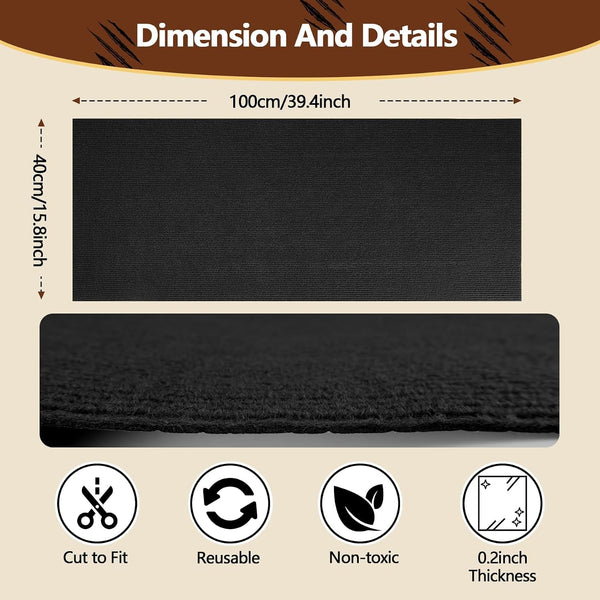 Cat Scratch Furniture Protector, 39.4"X15.8" Self Adhesive Cat Scratch Mat Pad,Cut to Fit DIY Replacement Carpet for Tree,Wall,Bed,Door, Couch Protector (Black)2