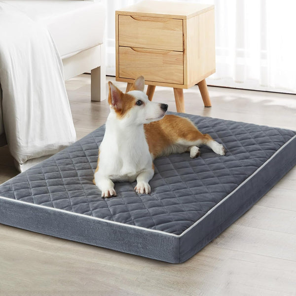 WNPETHOME Orthopedic Waterproof Extra Large Senior Dogs Bed for Comfy Sleeping with Removable Washable Cover, Multi-Needle Quilting XL Crate Bed for Large Sized Dog Relax, Light Grey24