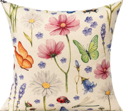 Outdoor Patio Throw Pillow Covers 18X18 Set of 4 Spring Summer Garden Flowers Farmhouse Décor outside Furniture Bench Chair Decorative Cushion Cases for Swing Deep Seat Bed Couch Sofa4